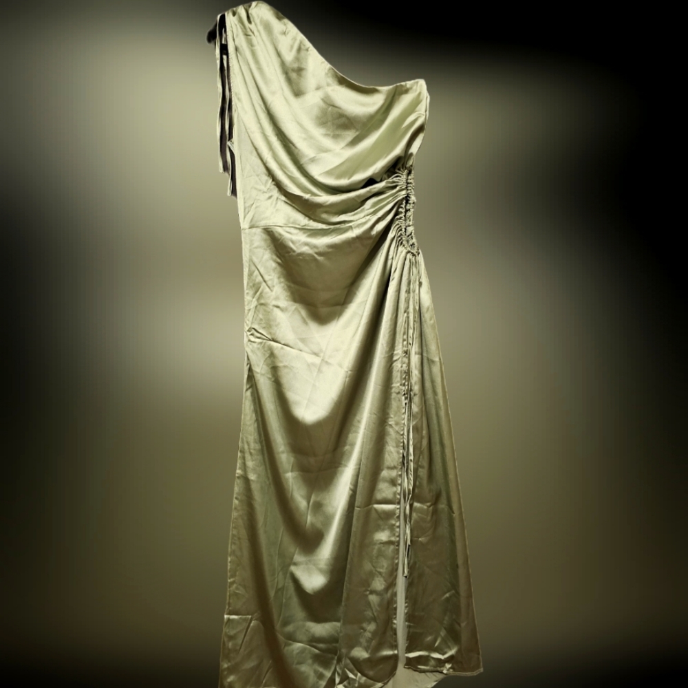 Sage Green one shoulder silk dress